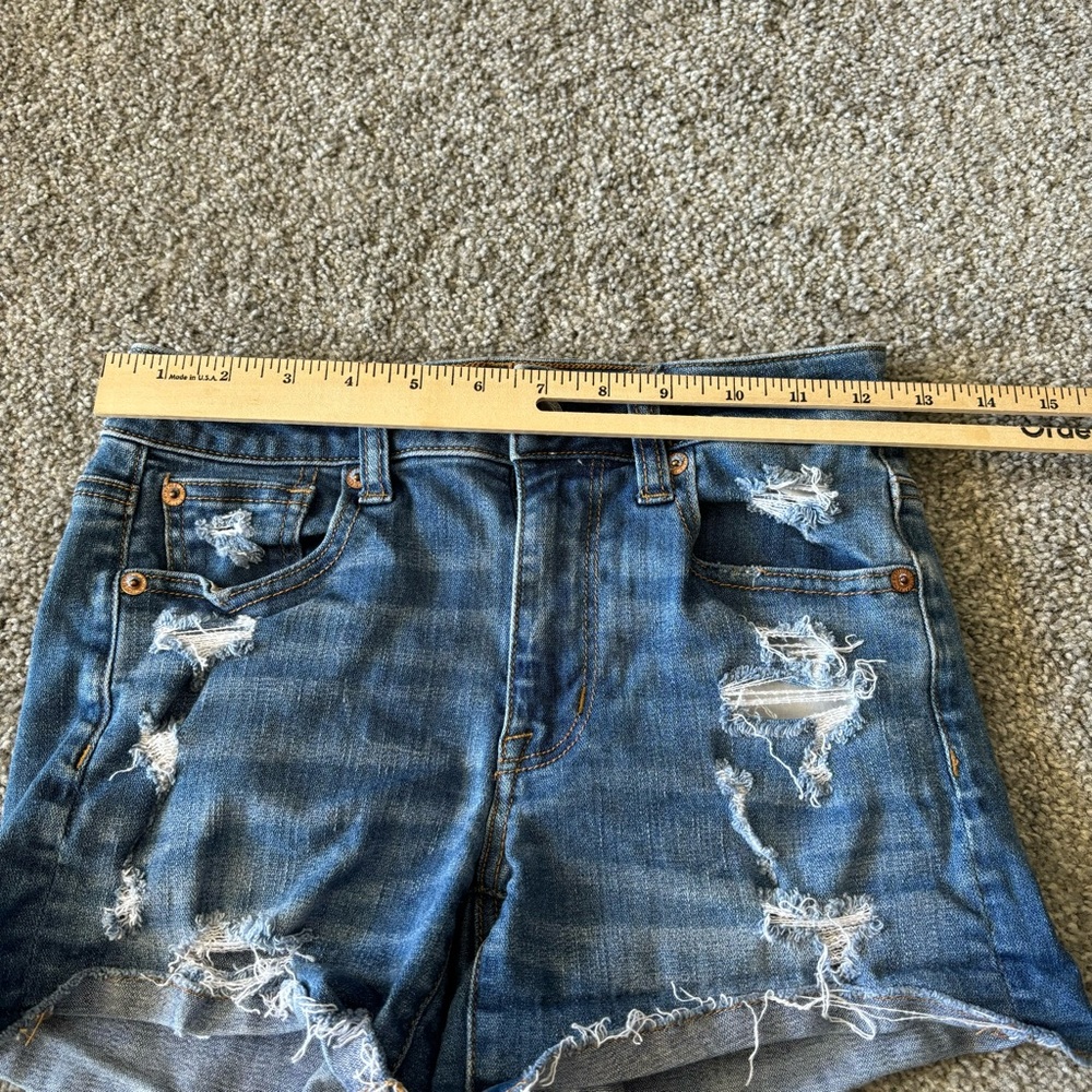American Eagle shorts womens 0 blue hi rise shortie distressed denim casual - Picture 10 of 13